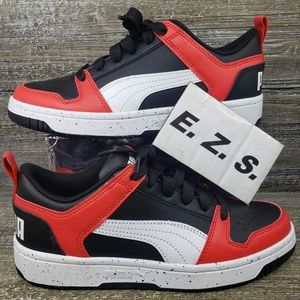 Puma Rebound Layup Low Lace Up Black Red Sneakers Men Size 5.5 Size 7 Women